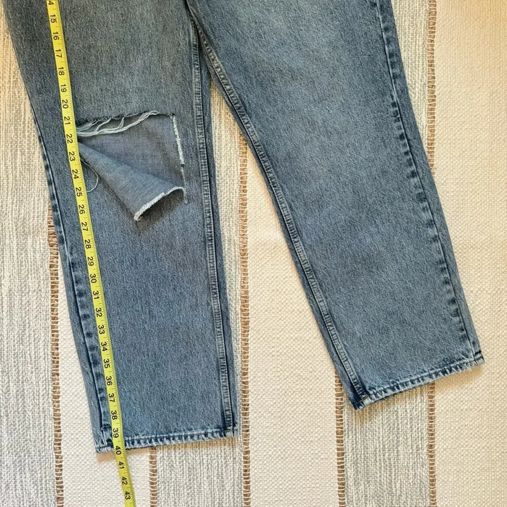 Good American 90’s Duster Blue 950 Straight Leg Distressed High Rise Jeans 14/32 - Picture 2 of 8